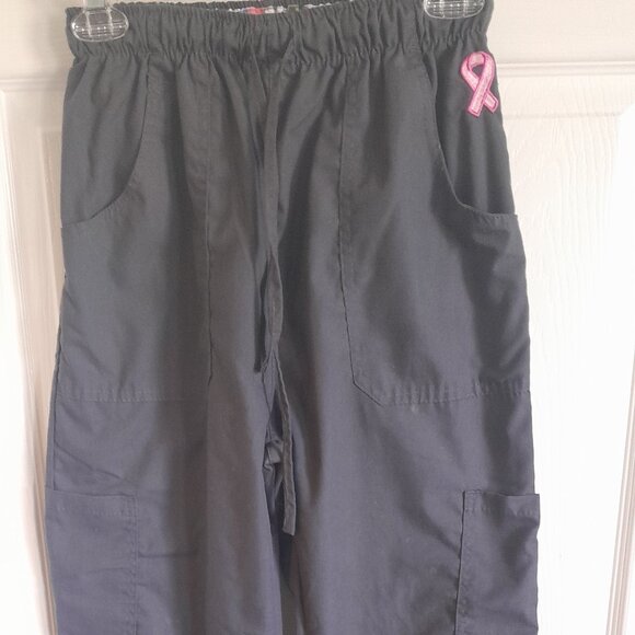 Denice Breast Cancer Awareness Scrub Pants Grey with Pink Ribbon logo sz M - Picture 1 of 7